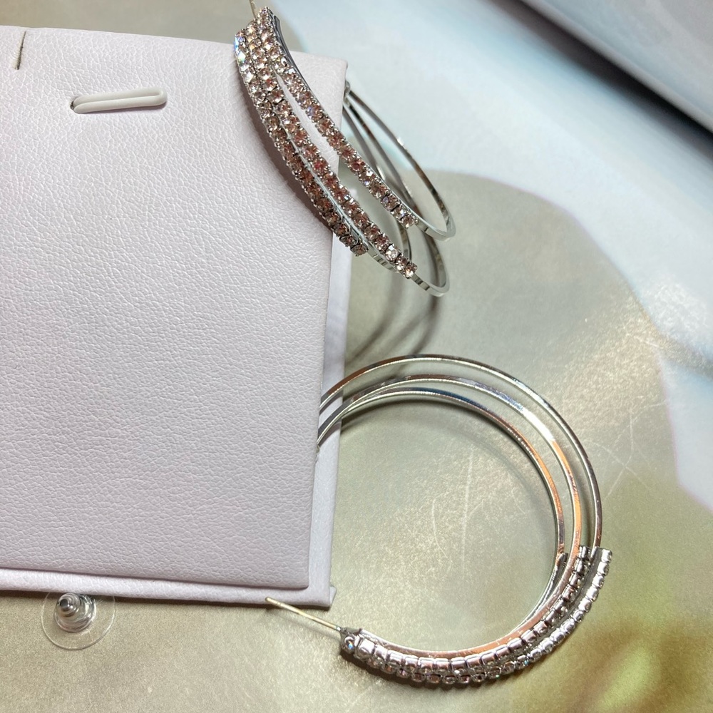 Big Platinum Plated Rhinestone Hoop - Picture 3 of 5